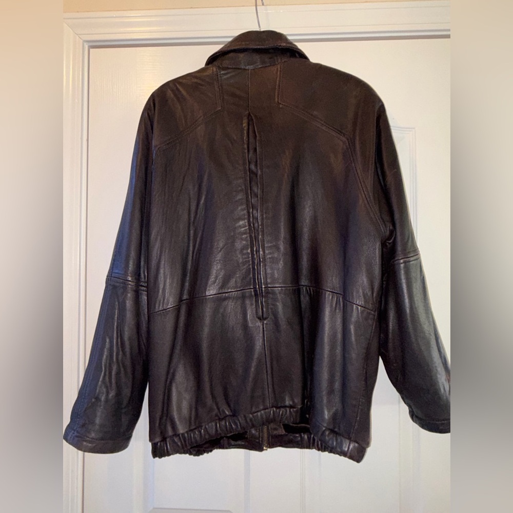 Marc New York Men's Dark Brown Leather Bomber Jacket with Gold Zippers - Picture 10 of 12